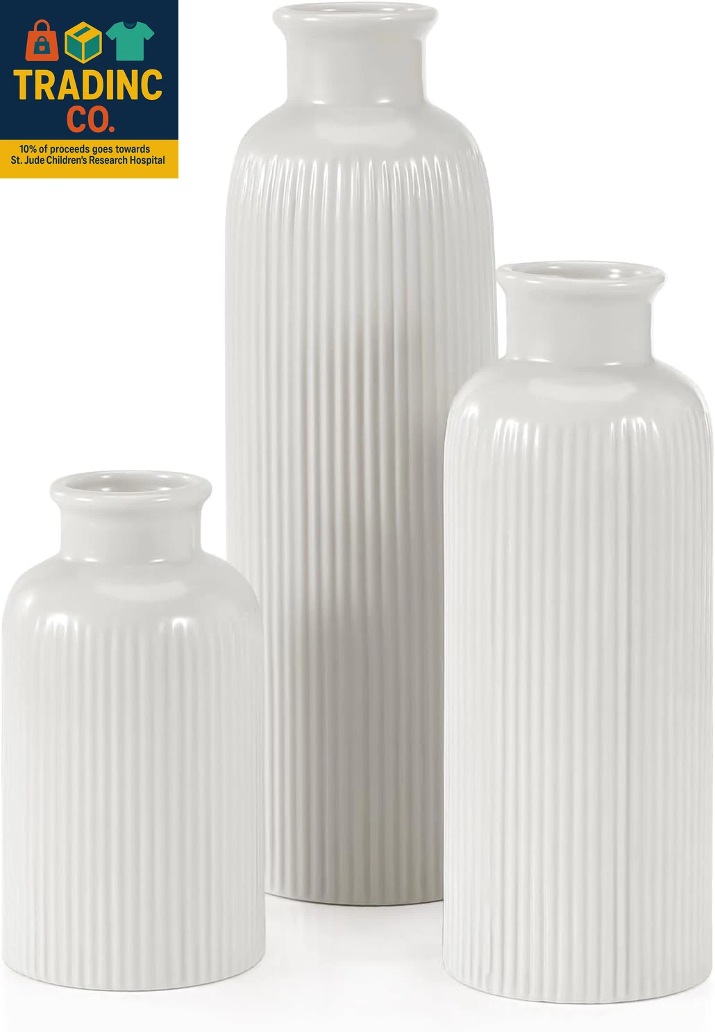 Small White Ceramic Vase Set of 3, Boho Modern White Flower Vase Room Decor, Far