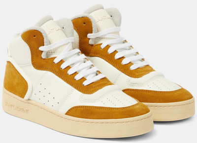 NIB Saint Laurent YSL SL/80 White Leather Yellow Logo High Top Sneakers 39 $1250