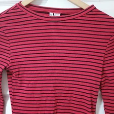 H&M Divided Women's Red/Black Striped Long Sleeved Round Neck Top Size Small