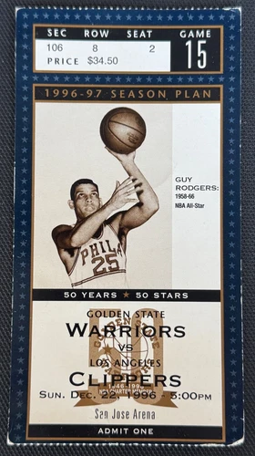 Vintage 1996 Golden State Warriors vs Los Angeles Clippers Ticket Guy Rodgers