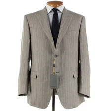Canali NWT 100% Linen Two Piece Suit Size 56R (46R US) In Brown Striped