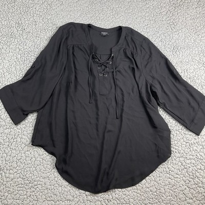 Torrid Harper Lace Up Neck Shirt Womens 1 Black Plus Long Sleeve