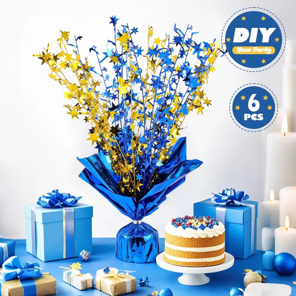 Paquete de 6 centros de mesa en aerosol de lámina metálica estrella decoración mesa ráfaga centavos... Foto 4 de 4