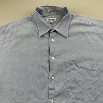 GIORGIO ARMANI アルマーニ　90年代　ボタンダウン　チェックシャツ Vintage Giorgio Armani Dress Shirt 17 34/35 Blue Stripe Button Le