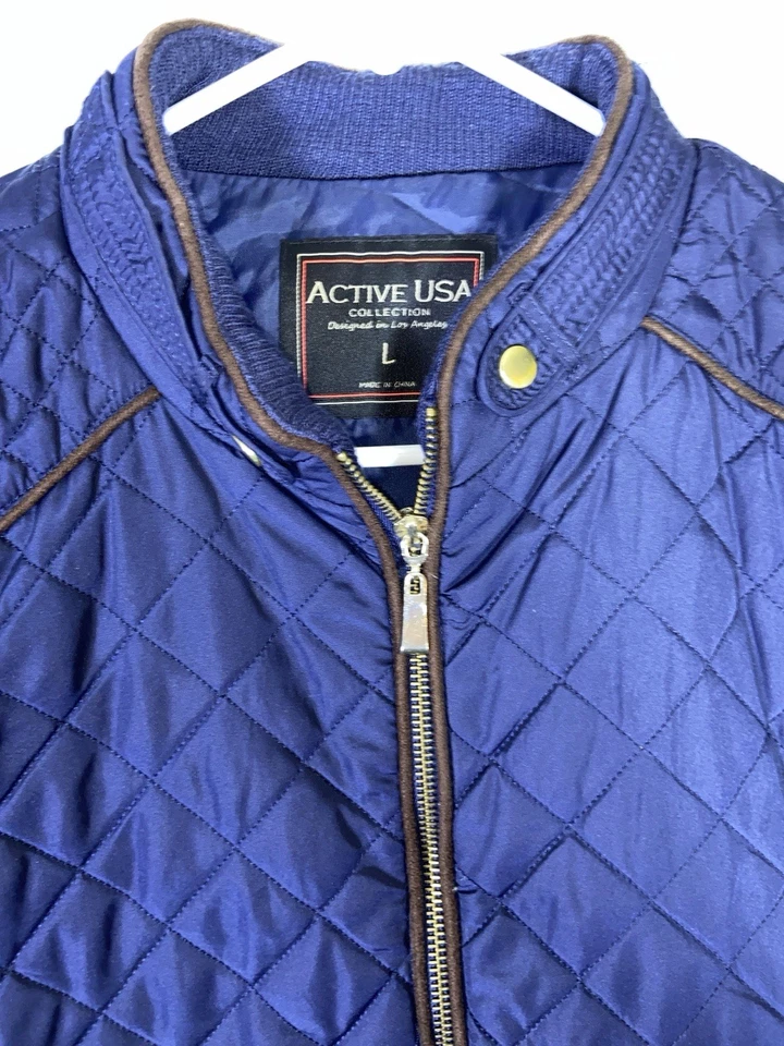 Chaqueta Active USA Collection Mujer Grande Acolchada Cremallera Completa Simulada Cuello Bolsillos Azul Foto 3 de 4