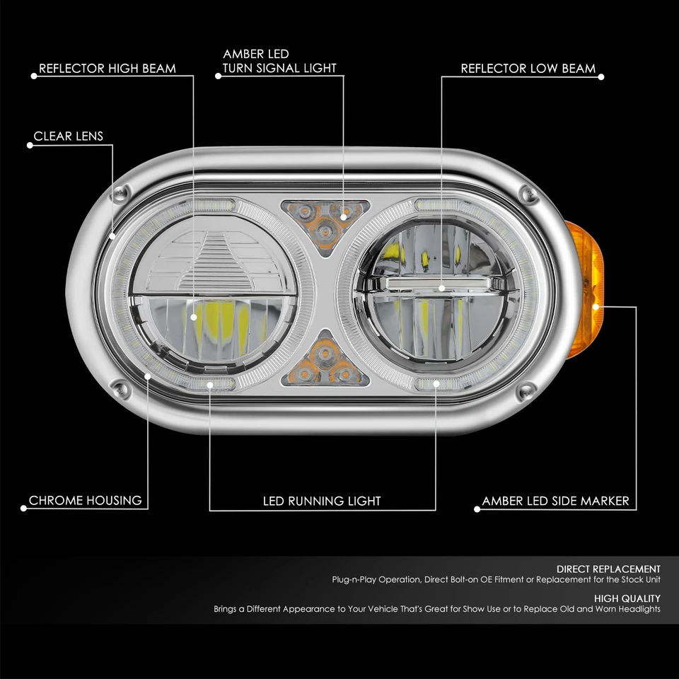Faros LED cromados completos faros intermitentes para 81-21 Peterbilt 359 379 389 Foto 2 de 4