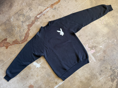 80s VINTAGE PLAYBOY MAGAZINE BLACK RAGLAN SWEATSHIRT SZ XS PLAYBOY