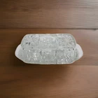 Anchor Hocking Star of David Cut Glass Butter Dish with Lid Vintage