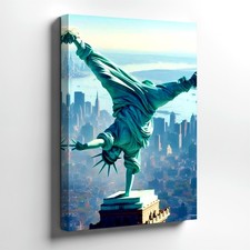 Wall Art Urban Statue Breakdance Poster City Skyline Surreal Modern Print Decor