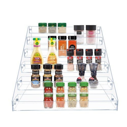 Tiered Spice Rack, Seasoning Organizer, Clear Acrylic Vertical Shelves Can Or...