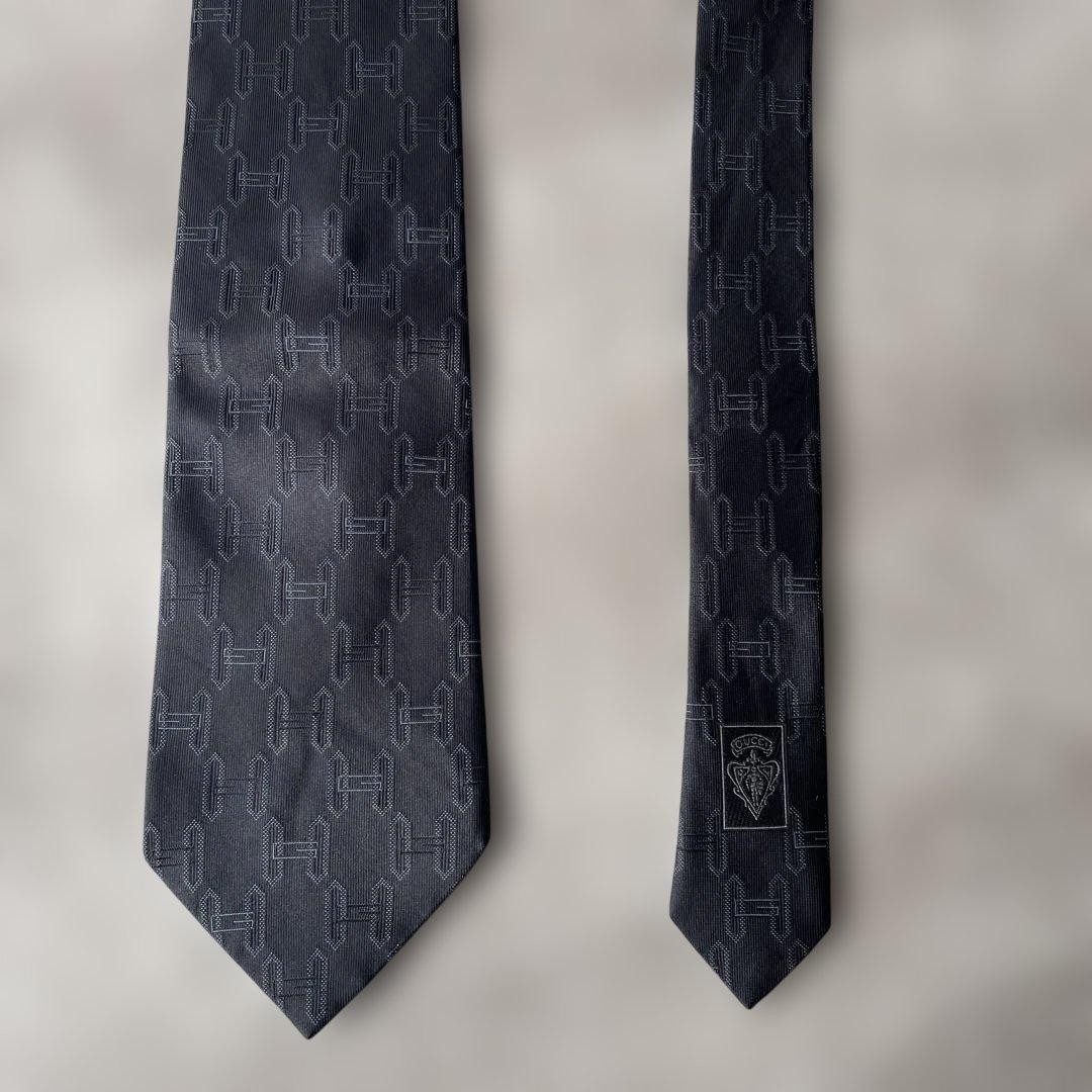 Authentic GUCCI Black G Pattern Silk Necktie Luxu… - image 2