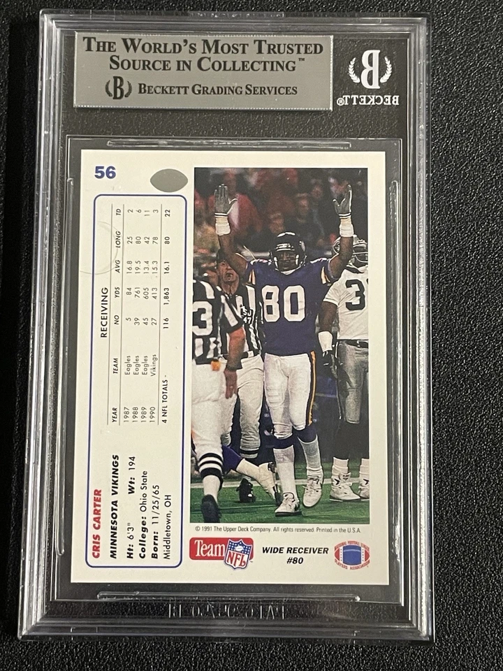 Cris Carter Signed 1991 Upper Deck #56 Beckett BAS Authentic Autograph Vikings - Image 2 of 2