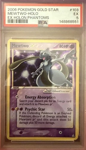 Pokemon 2006 Gold Star Mewtwo 103/110 Holo EX Holon Phantoms PSA 5