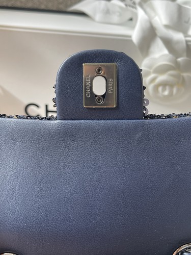 Chanel Classic/Timeless Mini Flap Bag Navy Sequin Silver Hardware - Picture 7 of 15