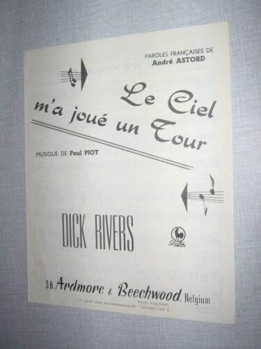 PARTITION MUSICALE BELGE DICK RIVERS LE CIEL M'A JOUE UN TOUR - Imagen 1 de 1