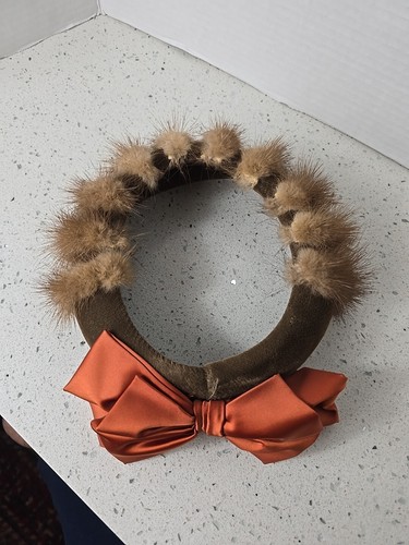 Vintage Evelyn Varon Fur Childs Head Piece With Satin Bow Victorian Look - Picture 5 of 13
