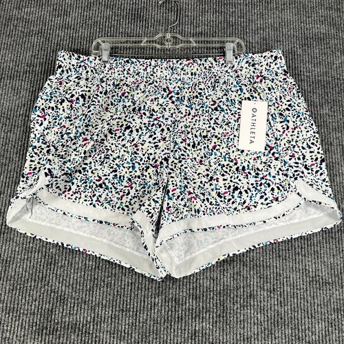 Athleta Mesh Racer Shorts Womens 2X White Geometric Lined 4" Inseam Active New