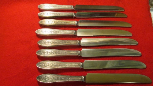International Sterling Wedgwood Dinner Knives- 8 Mono E