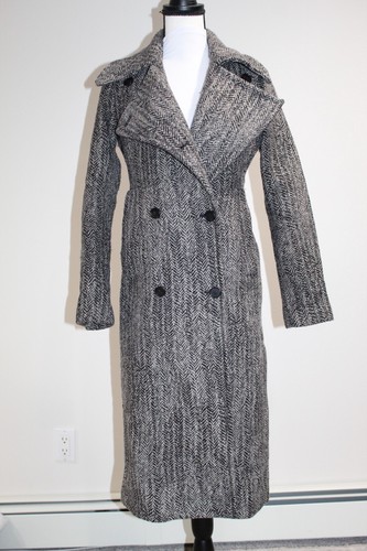 All Saints Aren Coat Size 4 Wool Hepburn Steampunk Modern Minimalist Herringbone - Picture 2 of 11