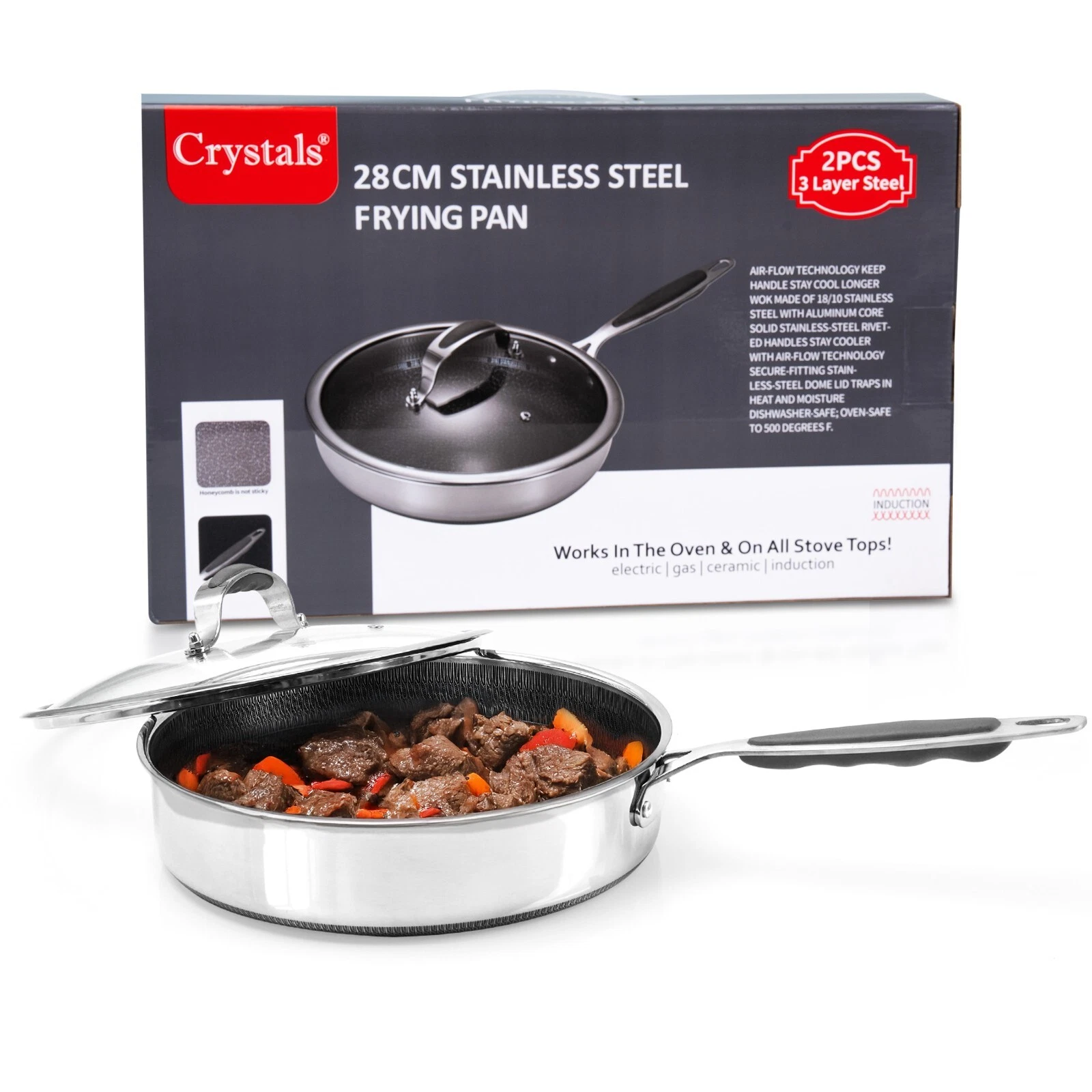 Stainless Steel Induction Frying Pan Non Stick Fry Cooking Cookware UK