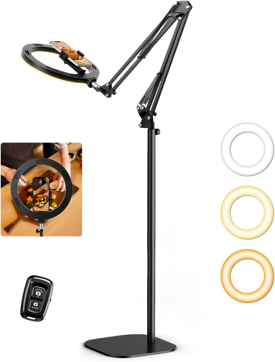 Newest Ring Light with Stand Overhead Phone Mount Holder, 10” Ring Light Trip...-image