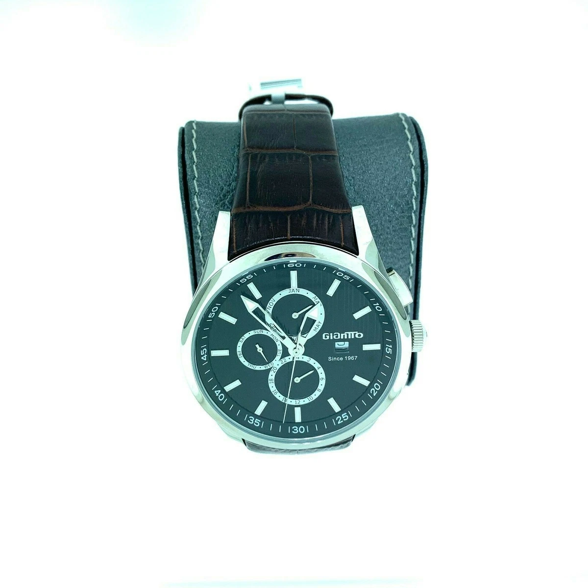 GIANTTO Stainless Steel case Chrome IP Watch with Leather Band eBay