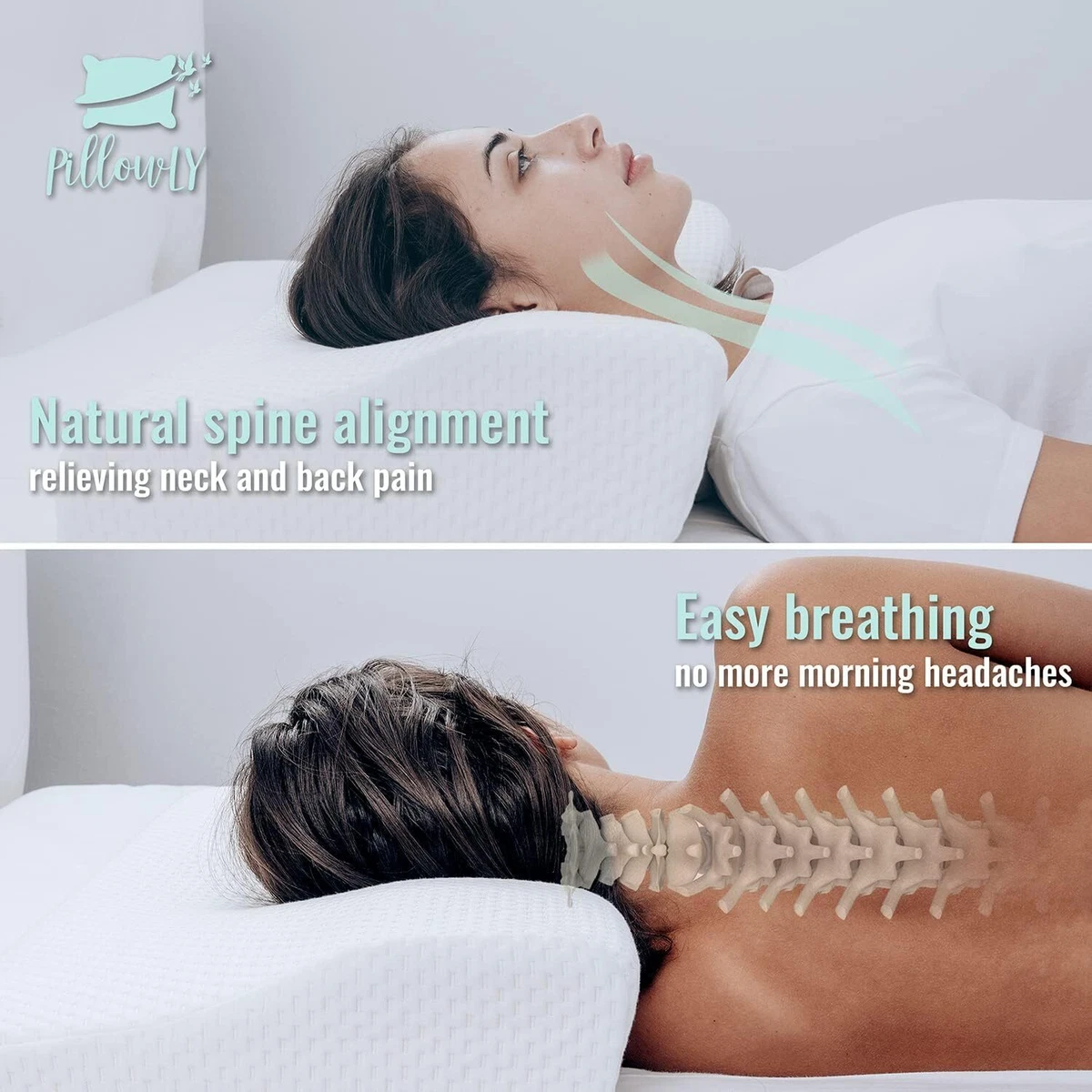 PillowLY Cervical Contour Memory Foam Pillow for Neck Pain Orthopedic Neck