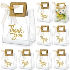 12 Pcs Clear Gift Bags with Handle Thank You Gift Handbags Transparent PVC Wr...