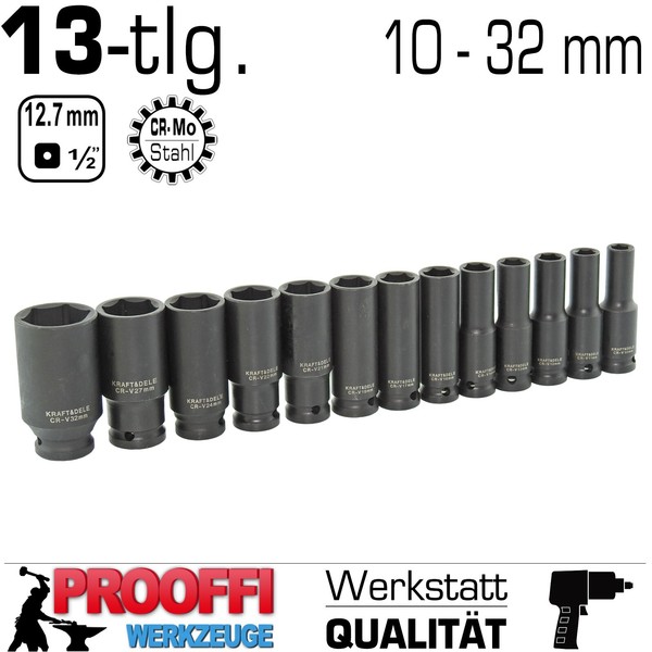 Kraft Schlagschrauber Stecknuss 1/2 SteckschlüSsel 10 - 32Mm Lang 13-Tlg KD10521-image