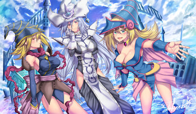 Anime Women Trio Blonde Long Hair White Hair Witch  Gaming Mat Desk 41431