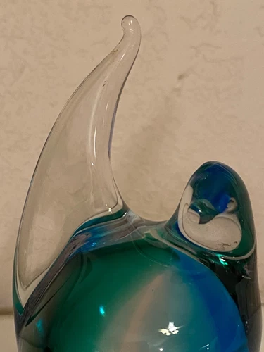 VTG Murano Italian Art Glass Beautiful Bird Clear Blue Green Paper Weight