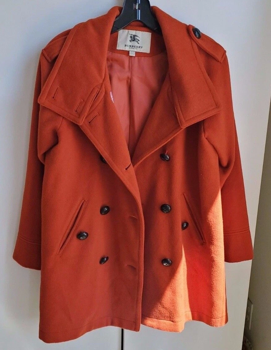 BURBERRY LONDON Orange Peacoat Coat UK 4 USA 2 ITA 36 Preowned