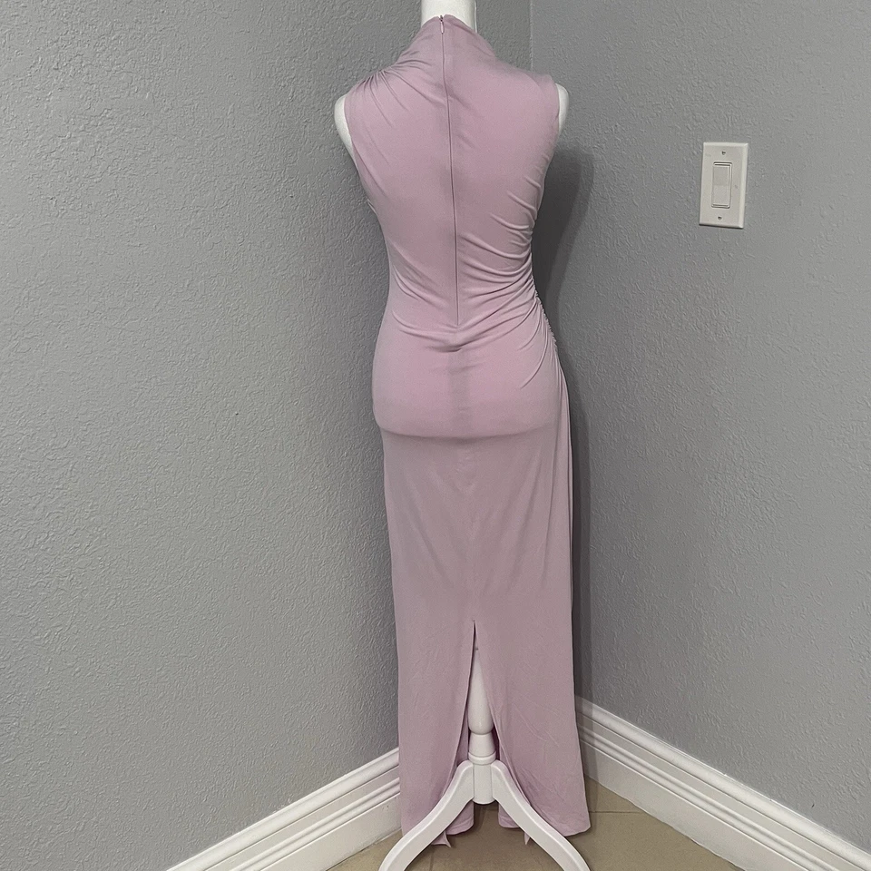 Zara Women’s Draped Dress High Neck Maxi Pink Slit Size XS Wedding Guest - Image 3 of 4