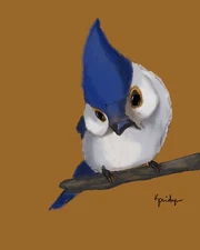 ACEO ATC Art Card Painting Print Signed Bird Blue Titmouse Nature Animals Birds