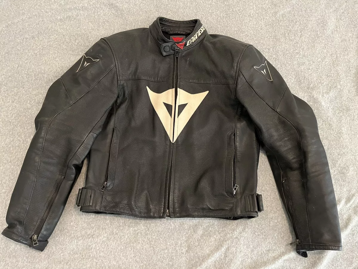 Dainese Black Motorcycle Leather Jacket, Size 48 EU, 38 US