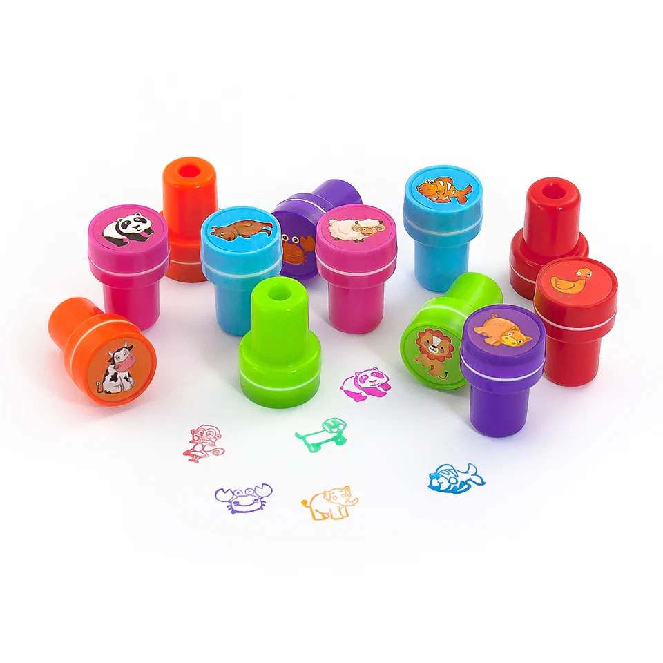 OBLIQUE UNIQUE Stempelset Tiere 12 Stück - Kinder Stempel - Selbstfärbend - kreativer Spielspaß