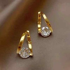 Fashion Shiny Rhinestones Golden Hoop Earrings Elegant Jewelry Women Girls Gift