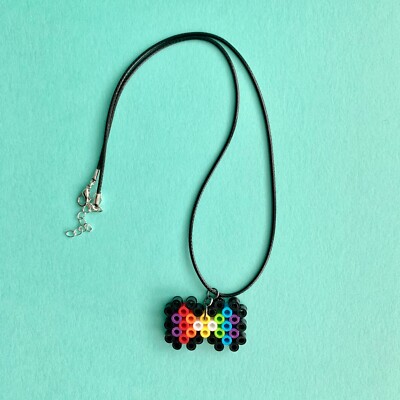 Bow Tie Perler Bead Earrings and Necklace Set Rainbow