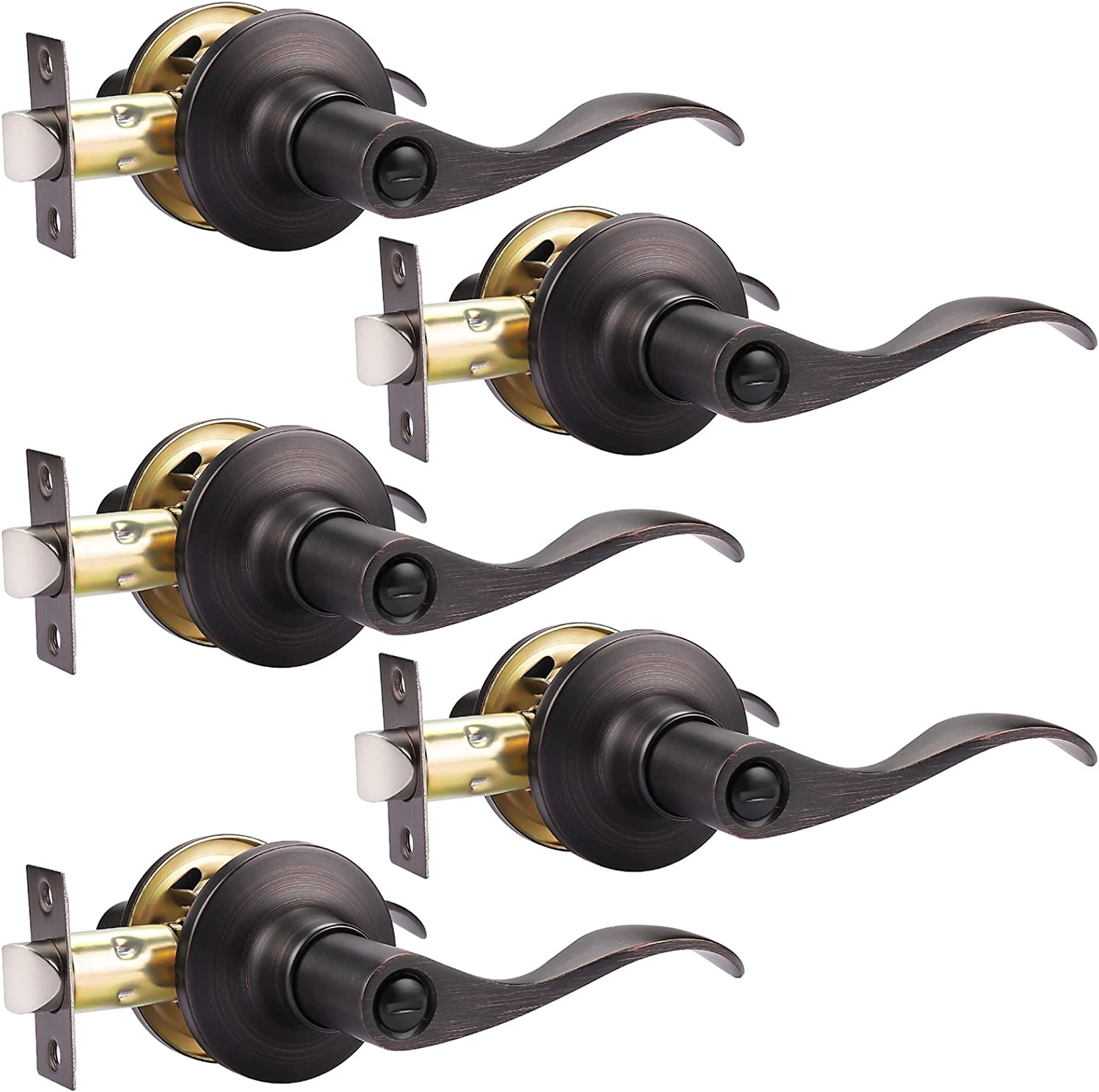 5-Pack Oil Rubbed Bronze Privacy Door Levers for Interior Doors-image