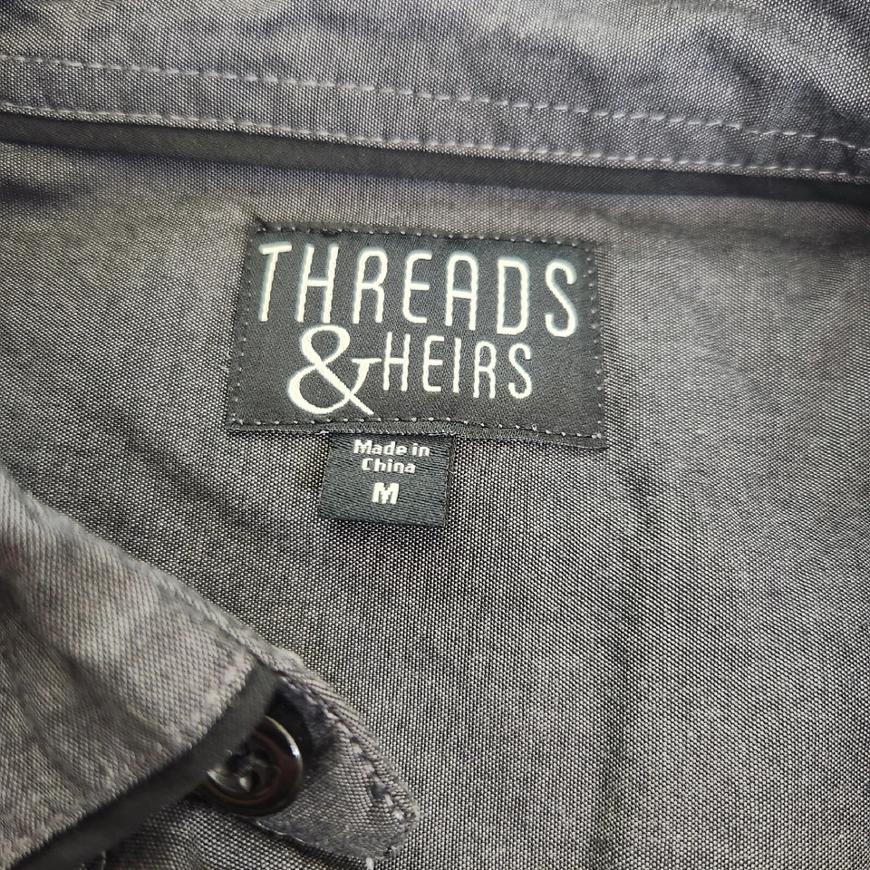 Camisa con botones Threads & Heirs para hombre talla mediana. Gris, negro, manga larga. Foto 2 de 4