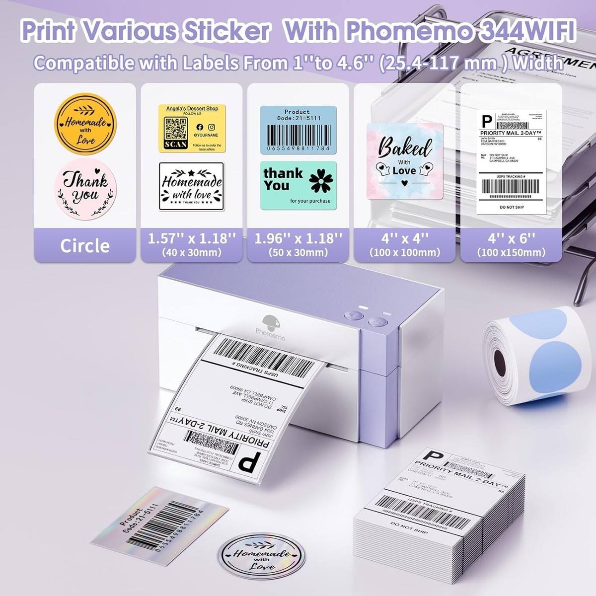 Phomemo Bluetooth Labelprinter 4x6 Cm - Thermische Printer Voor Verzendlabels DHL, Shopify & Meer