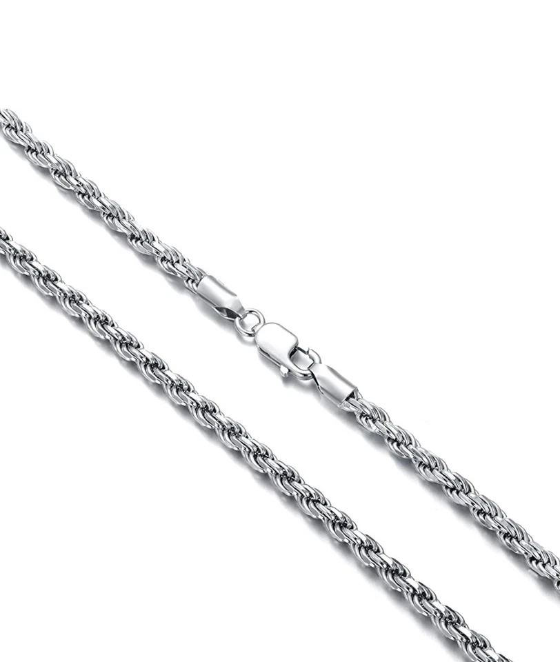 Collar de eslabones de cadena de cuerda de plata de ley 925 chapado en rodio antideslustre 4,5 mm Foto 2 de 4