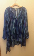 Catherines Women's Multi Blue Flowing Top V Neck 4X