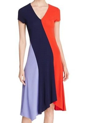 Abito Tory Burch piccolo muticolo Walden asimmetrico blocco colore midi