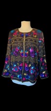 DRAPERS  DAMONS US Black Silk Sequin Jacket Size Petite L