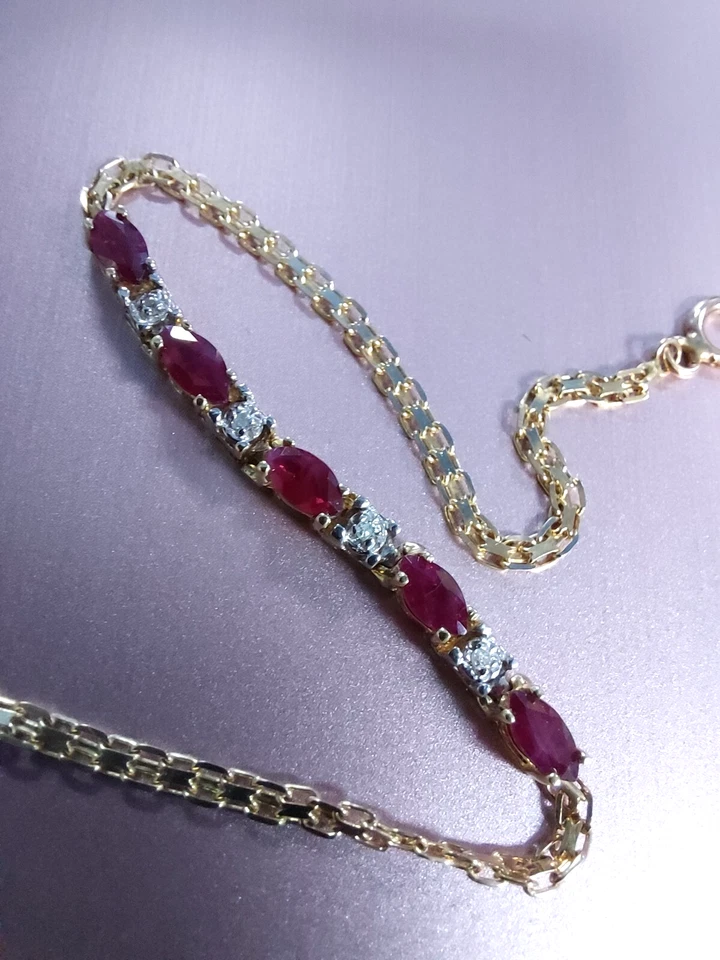 3Ct Marquise Cut Simulated Red Ruby Women's Bracelet In 14K Yellow Gold Plated - Image 2 of 4