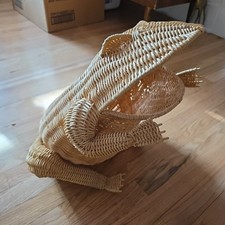 Vintage Olivier Cajan Design Frog Rattan Paper Basket 1970s