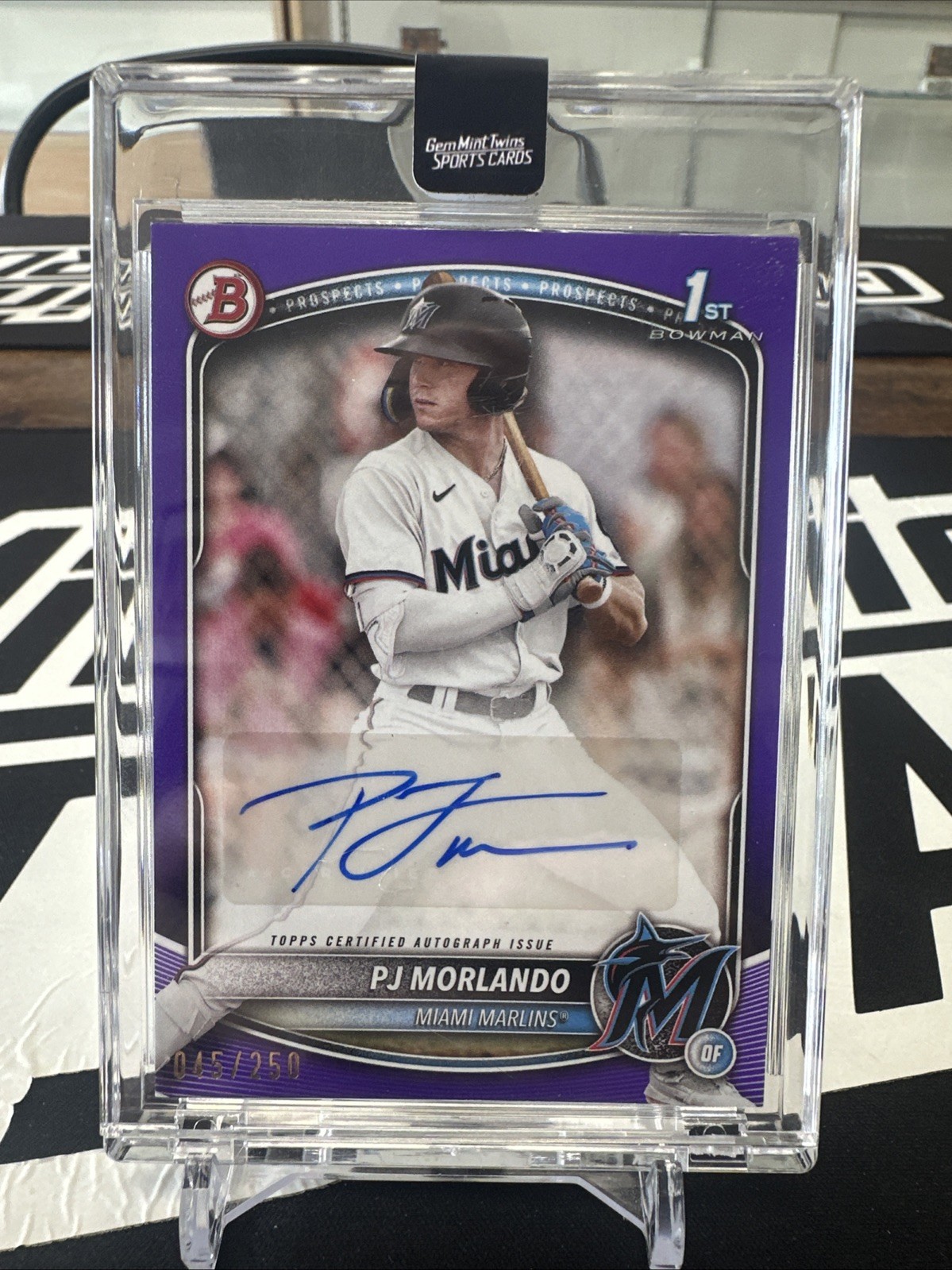 2025 Bowman PJ Morlando #BPA-PM 1st Bowman Purple Auto /250 Miami Marlins