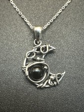 18  New Condition Sterling Silver Onyx Crescent Moon Pendant Necklace
