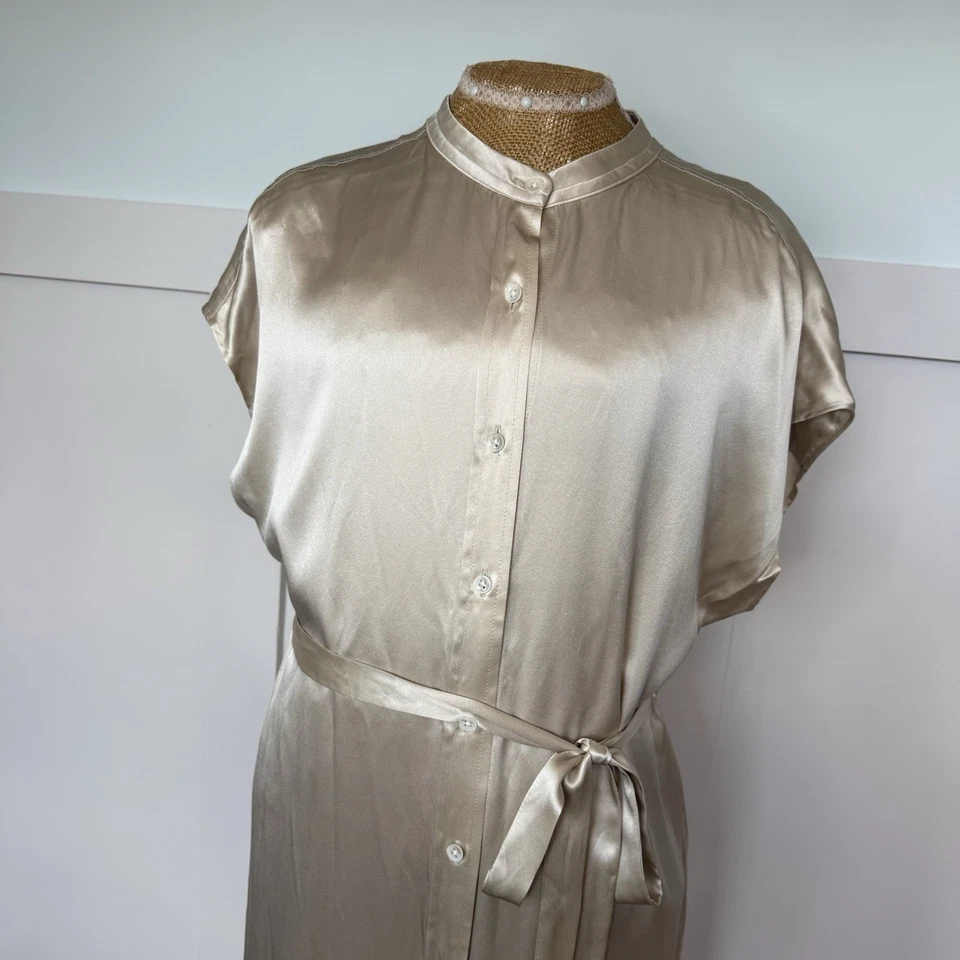 Banana Republic Dress Women Med Gold Serenade 100% Silk Shirtdress Midi Belted - Image 2 of 4